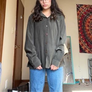 Green suede button up shirt